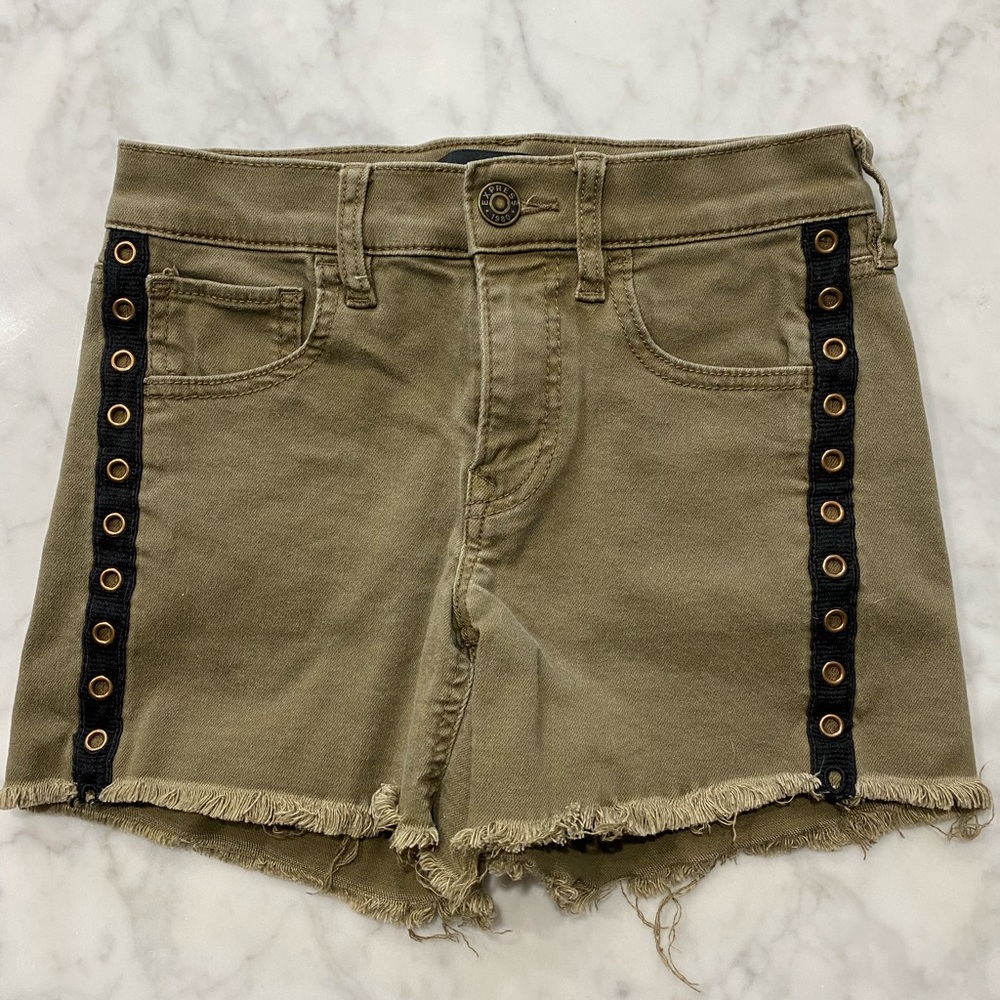 Express super soft jean shorts. Olive green.